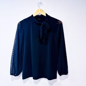 CABLE & GAUGE Black sheer sleeve blouse | Feminine office | Medium